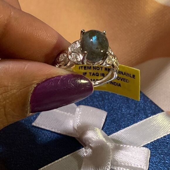Labradorite Diamond Sterling Silver Gemstone Ring - Picture 3 of 15